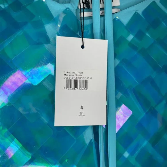 THE ATTICO ''AURELIE'' MINI SKIRT EMBELLISHED TURQUOISE BLUE - 38 - NWT - Picture 7 of 8